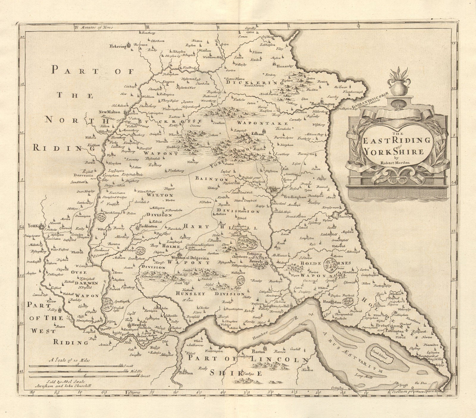 EAST RIDING OF YORKSHIRE. by ROBERT MORDEN from Camden's Britannia 1772 map